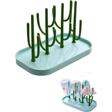 Biberon Etendoir, Egoutte Biberons Arbre, sans BPA, Amovible bac égouttoir Supports de Séchage de Bouteilles pour Biberon CouvertsTétines Gobelets et Accessoires (Vert) (1/5)