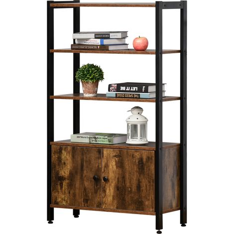 Industrial Bookshelf, Storage Cabinet  3-Tier  Doors, for Home Office, Living Room Rustic Brown (1/5)