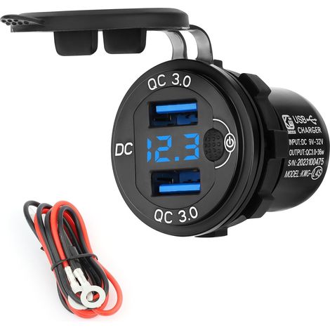 12V/24V Kfz-Ladebuchse, Dual-QC3.0-USB-Ladebuchse mit Kabel, LED-Anzeige und Kfz-Schalter