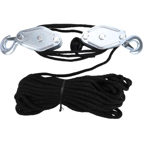 Système de poulies robuste avec frein à câble, charge maximale de 300 kg (660 lb), 3 cordes en nylon noir de 15 m, pour applications industrielles, garages et entrepôts, hauteur de levage maximale de (1/5)