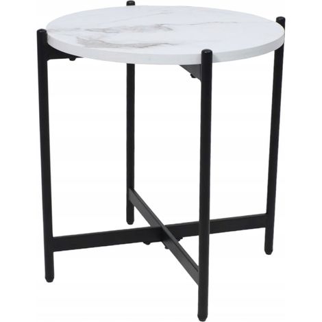 Tavolino rotondo ELY, piano in marmo, struttura nera. (1/5)