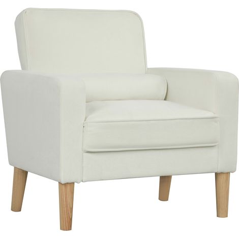 HOMCOM sillón de salón butaca de salón tapizado en terciopelo sillón de lectura con asiento con botones y patas de madera para dormitorio crema