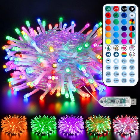 BrizLabs Noël Décoration Guirlande Lumineuse, 10M 100 LED Multicolore USB Guirlande Sapin Extérieur RGB Changement de Couleur 48-Touches Télécommande pour Fête Chambre Maison Soirée Terrasse (1/5)