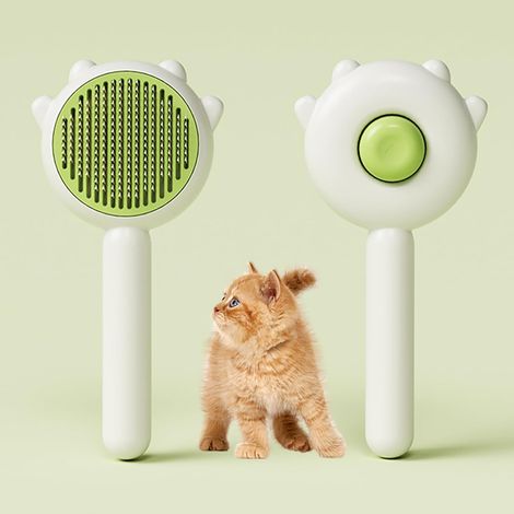 Brosse anti-poils pour chat, peigne autonettoyant en silicone avec bouton, outil de toilettage doux pour poils courts et longs, verte (1/5)
