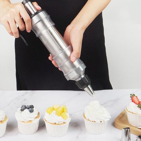 Professionelle Spritzenspritze aus Edelstahl mit 6 Düsen und wiederverwendbarem Spritzbeutel (1/5)