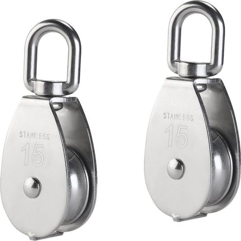 Poulie simple inox 304 M15 – Lot de 2 – Pour câble, corde – Levage, traction (1/5)