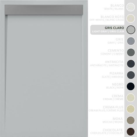 SOULBATH Receveur de Douche - Résine - Gel Coat - Texture Lisse/Pierre - Antidérapant - Couleur Gris 180x80 Extra plat 3Cm Grille Inox (1/5)