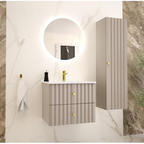 Ensemble meuble simple vasque encastrée 60cm et colonne Izae Cachemire