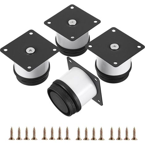 Lot de 4 pieds de meubles en acier inoxydable de 5,1 cm - Petits pieds de bureau en métal - Pieds de canapé - Pieds de rechange réglables en métal blanc - Pieds d'armoire ronds - Rallonges de pieds de