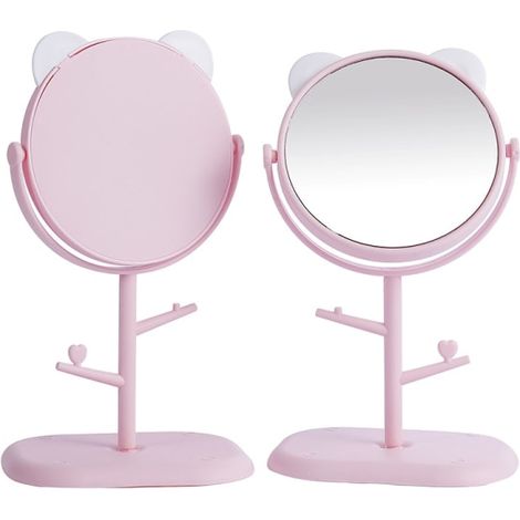 Coiffeuse miroir rond 4 pièces, table de maquillage avec rangement, beauté cosmétique, miroir circulaire LED, meuble de toilette pratique, étui poudre (1/3)