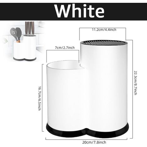1 pièce Porte-couteaux multifonction, bloc de rangement en PP avec égouttoir, support pour cuillères et couverts, blanc, idéal cuisine française (1/4)