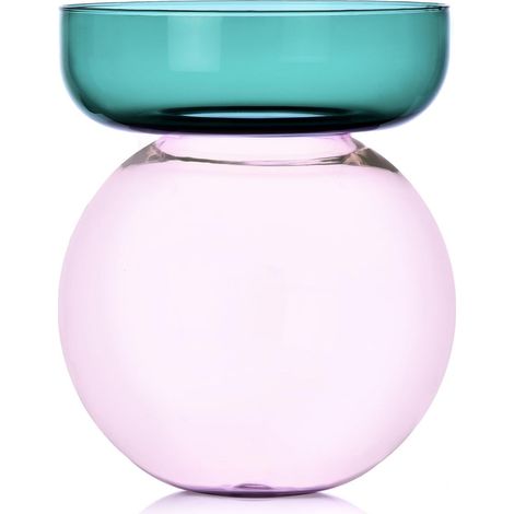 Vase cylindrique, Collection Aura, pétrole et Rose, H25 cm, Verre Borosilicate, Fait à la Main
