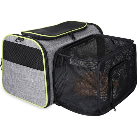 Borsa trasportino pieghevole per cani e gatti, con tracolla, ideale per trasportare i vostri animali domestici (cani o gatti) in auto o in aereo, colore grigio. (1/5)