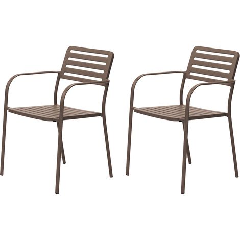 Lot de 2 fauteuils de jardin empilables en métal taupe - BACA (1/5)