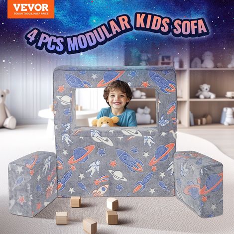 Canapé enfant convertible ludique, 4 pcs, fauteuil pour enfants en tissu phosphorescent avec housse amovible, pour bébé à faire soi… (1/5)