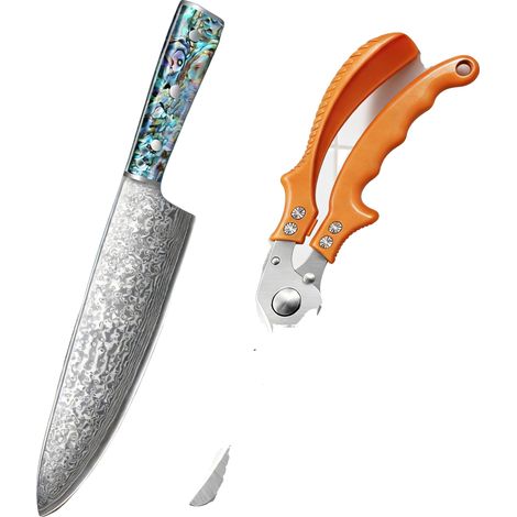 Juego de cuchillos de chef, acero de Damasco, tijeras multiusos, DO8-BK01 JD-01, 33 cm (12,99 pulgadas) (1/2)