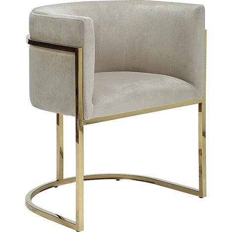Chaise avec accoudoirs - Velours et acier inoxydable - Beige et doré - PERIA (1/5)