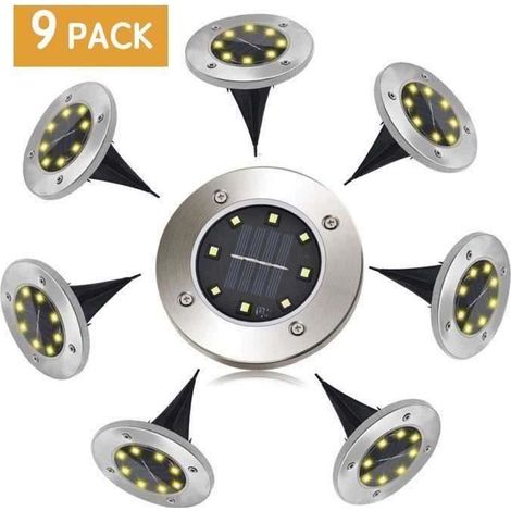 professionnel Lampe Solaire Exterieur 9 pack LED Lumière Solaire Decoration Jardin Eclairage Etanche IP65, Blanc Chaud 8 LEDs Spot (1/2)