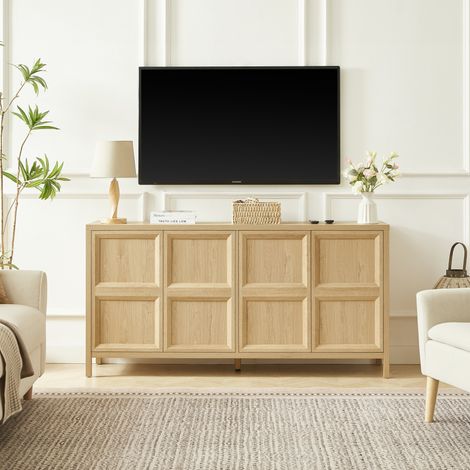 Credenza MDF rovere 160x40x80 cm, 2 ante con apertura Tip-On, 2 vani e cerniere soft-close (1/5)