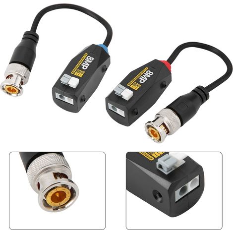 1 Paire de Balun Vidéo Passif Haute Définition 8MP avec Connecteurs à Poussoir pour Caméra de Surveillance sur Câble Paire Torsadée (1/5)