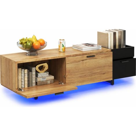 ELVMI Meuble TV avec Niches, 4 Tiroirs et LED, pour Salon, en Bois d'Ingénierie, Noir, 180×38×49 cm (1/5)