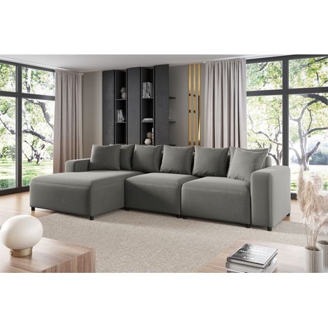 Ecksofa Designersofa Sofa MEGAN in Stoff Salvador Grau Ottomane Links (1/2)