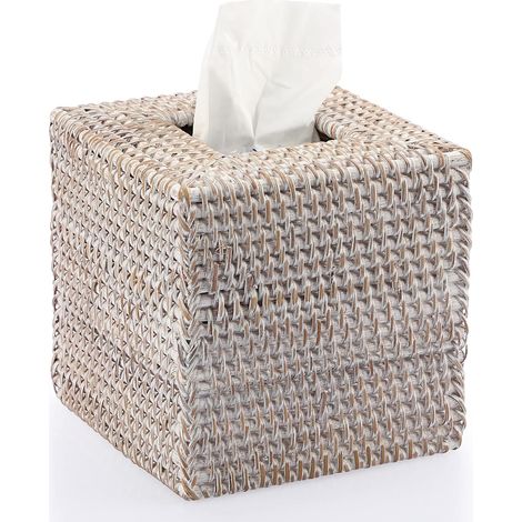 Boîte carrée en rotin pour décoration de mouchoirs - Boîte de rangement en papier de soie Boîte de rangement pour mouchoirs Organisateur de serviettes pour maison, bureau, voiture, hôtel Blanc (1/5)