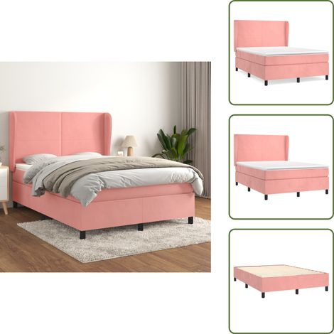 Sommier à lattes de lit avec matelas Rose 140x190 cm Velours - Lit Tapissier - Lit Velours - Lit Double - Literie - Chambre À Coucher (1/5)