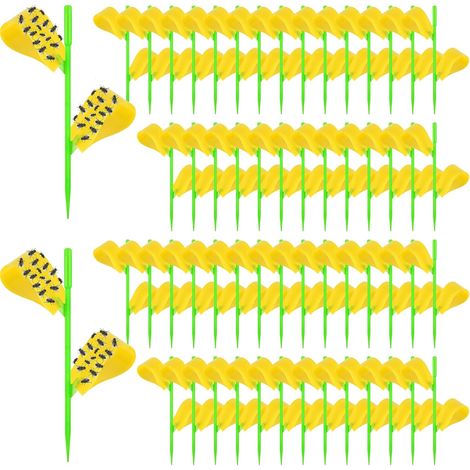 Pièges à mouches des fruits, lot de 60 pièges jaunes collants, pièges à sciarides (moucherons des terreaux), autocollants anti-insectes pour plantes (1/5)