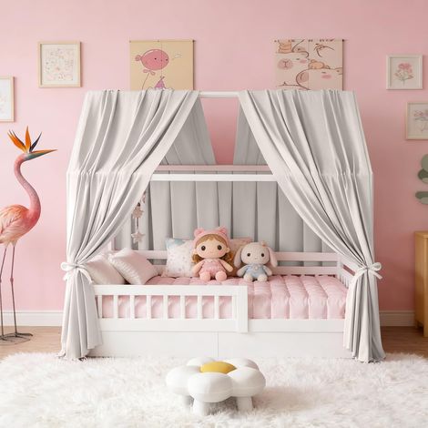Ciel de Lit en Mousseline pour Enfant 2 Pièces, Décorations pour Chambre de Fille ou Garçon avec Tendance Rose Clair, Tente Suspendue pour Lit Ou Coin Lecture, Cadeau Idée Original Gris (1/5)