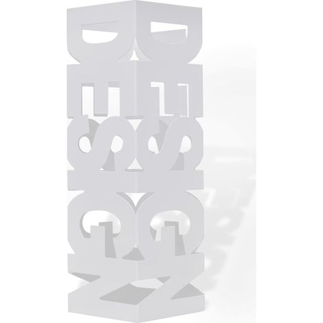 Paragüero cuadrado blanco de acero, 48.5 cm, guarda bastones (1/2)