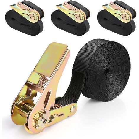 Satz mit 4 Ratschen-Spanngurten, 2 m x 25 mm, 800 kg, Bremszugspanner, schwarz (1/5)
