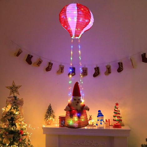 Heißluftballon-Weihnachtsmann als weihnachtliche Innendekoration, kreative Szenendekoration, Lichterketten, bunte Dekorationen - Heißluftballon (ohne Weihnachtsmann).