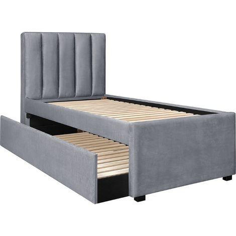 Lit gigogne 90 x 200cm gris avec sommier a lattes Tom (1/3)