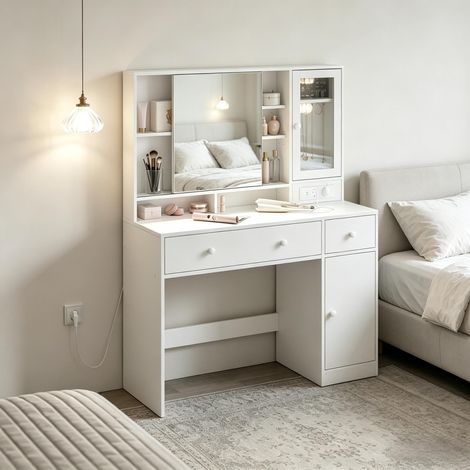 Table de rangement polyvalente,table à langer avec étagère réglable en hauteur,table à langer avec douille (uniquement avec table de maquillage)