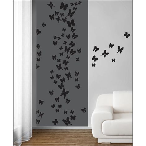 Papier peint panoramique 250 cm X 96 cm, envolée de papillons noirs, noir avec papillons. (1/2)