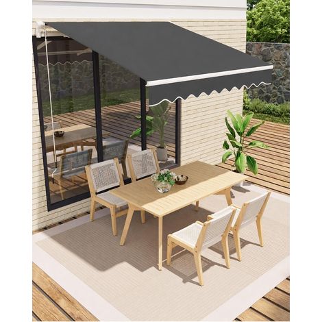 Store Banne Manuel à Bras Articulés 350x250 cm, Auvent de Terrasse Balcon avec Manivelle, Inclinable, Anti-UV Imperméable,NOIR (1/4)