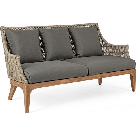 Divano "Keilani" a 2/3 posti, struttura in alluminio, gambe in teak, intreccio in fibra sintetica (1/4)