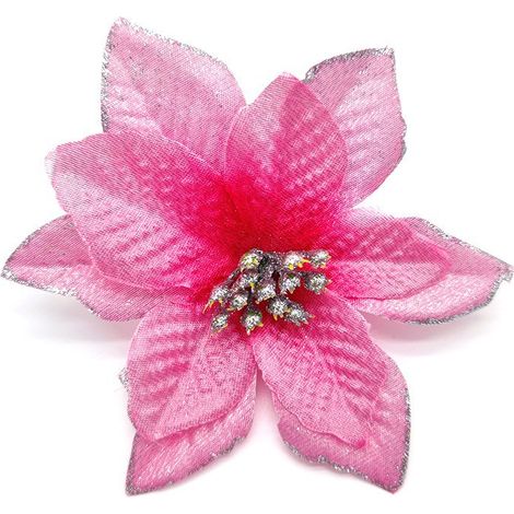 Décorations de Noël, couleur unie, fleurs de Noël bordées d'or, petites fleurs de 13 cm, accessoires pour couronne de sapin de Noël, vente en gros directement des fabricants, rose clair.
