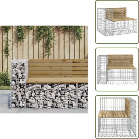 Banco de pino - vidaXL Banco jardín con gaviones madera pino impregnada 92x71x65,5 cm - Banco con gaviones