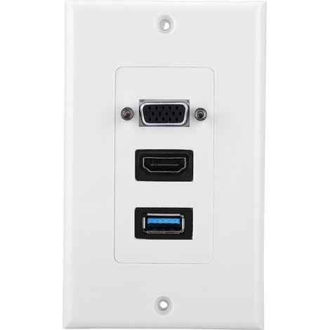 Adaptateur mural pour panneau de commande avec prise VGA, HDMI et USB 3.0 à 3 ports (États-Unis). (1/5)