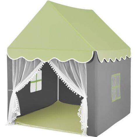 Tente de jeu enfant verte en polyester et coton avec tapis lavable, fenêtres en maille et lumières étoilées pour chambre et jardin (1/5)