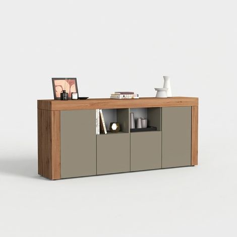 Aparador moderno de 4 puertas con huecos abiertos Chronos 200 - Gris paloma