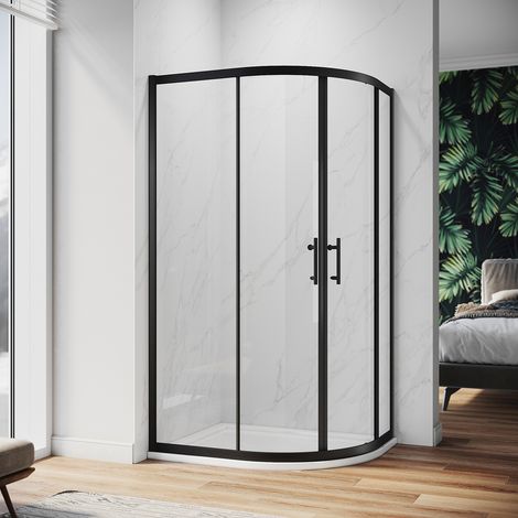 ELEGANT Black Framed Quadrant Shower Enclosure Sliding Door 6mm Tempered Glass Shower Door 1200 x 800mm