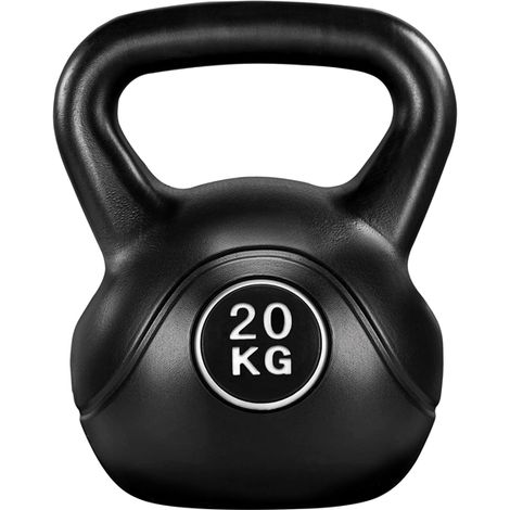 Yaheetech Kettlebell per Sport Fitness Palestra in HDPE e Cemento con Maniglia Ergonomica Antiscivolo Attrezzo Sportivo da Costruzione Muscolare e Allenamento di Forza Nero 20 kg