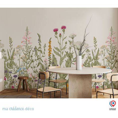 Papier peint : Fleurs sauvages et colorées - Intissé - L.200 x H.280 cm - Vert émeraude (1/5)