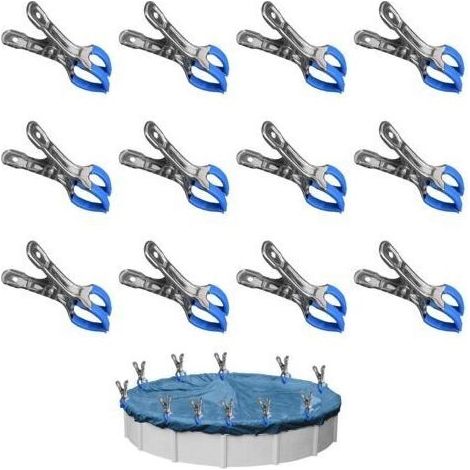 12 pièces métalliques pour couverture de piscine, pinces de fixation pour serre de jardin avec feuille de protection, clips pour piscines hors sol, clips haute tension pour bâche de couvertur (1/5)