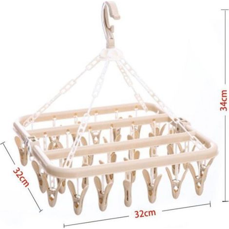 Séchoir Pliant - 32 Pinces À Linge - 32x32 Cm - Beige - Pour Intérieur Et Extérieur (1/4)