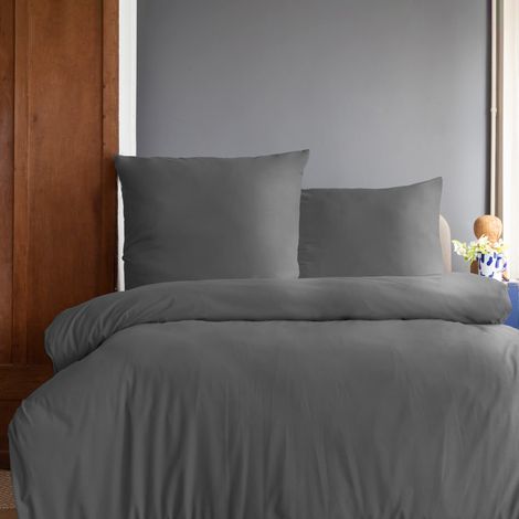 Housse de Couette 3 pièces Super Douce 240x220 cm + 2 taies d'oreiller 80x80 cm, 100% Microfibre brossée, Anthracite (1/5)