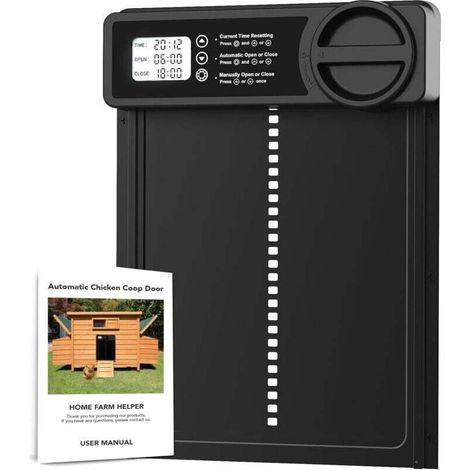 Porta automatica per pollaio, in lega - Timer serale/mattutino, anti-pizzicamento - Uso esterno - Schermo LCD, impermeabile - Allevatori di polli -Crezuo